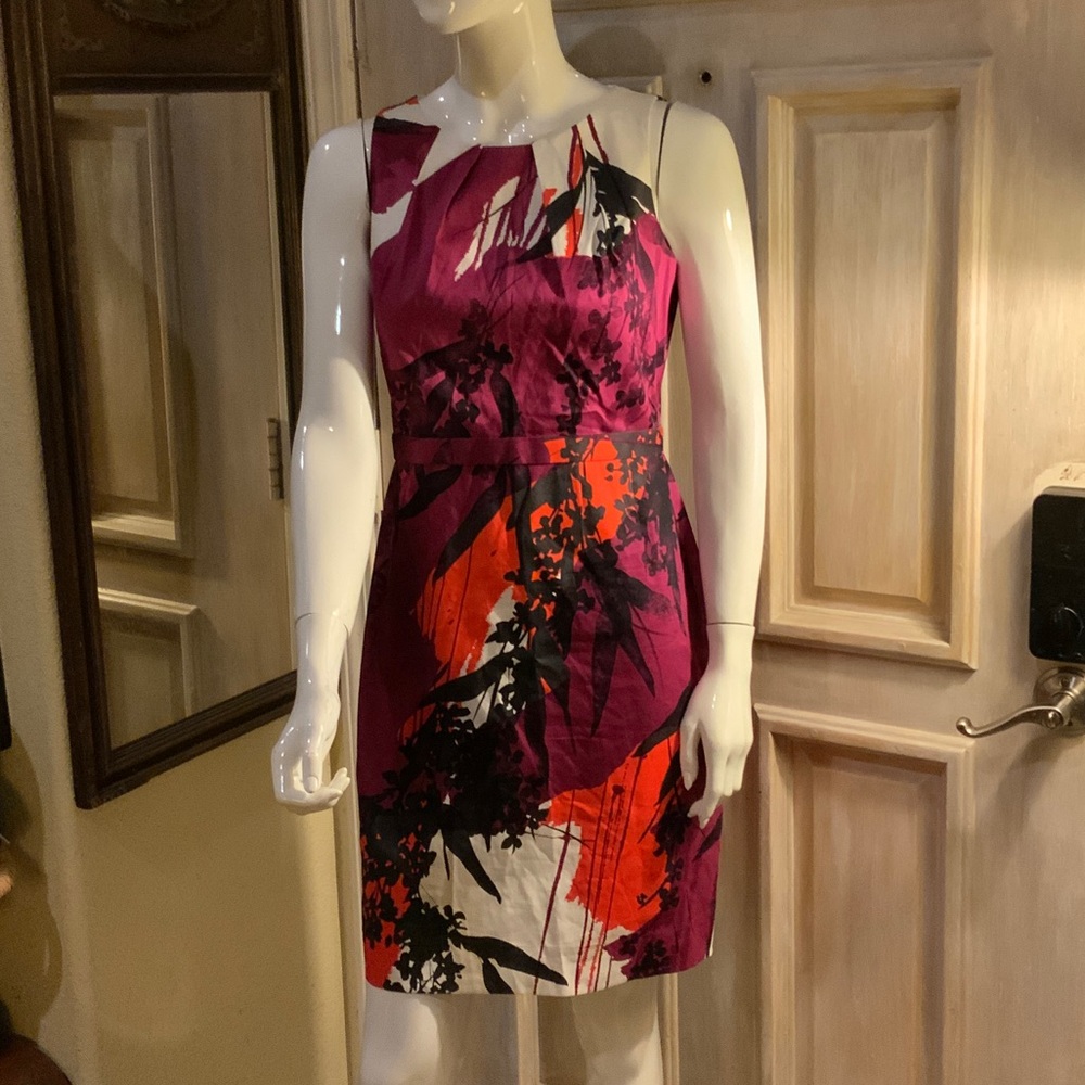 T Tahari Purple and Red Floral Mini Dress